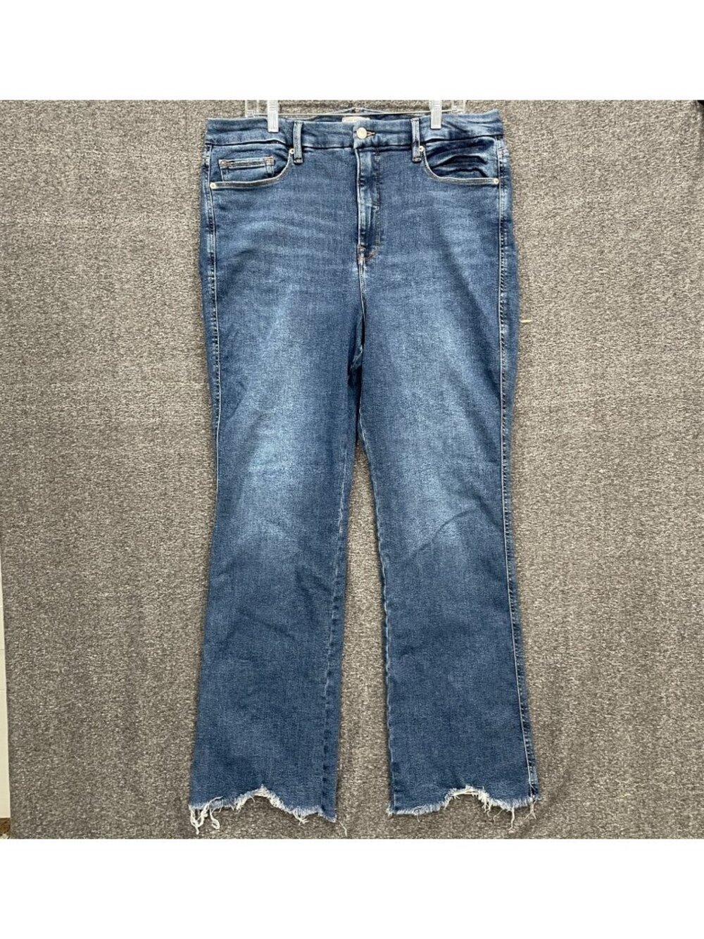 Good American Good Legs Jeans Womens 12/31 Mini Bootcut Blue Frayed Raw Hem Crop